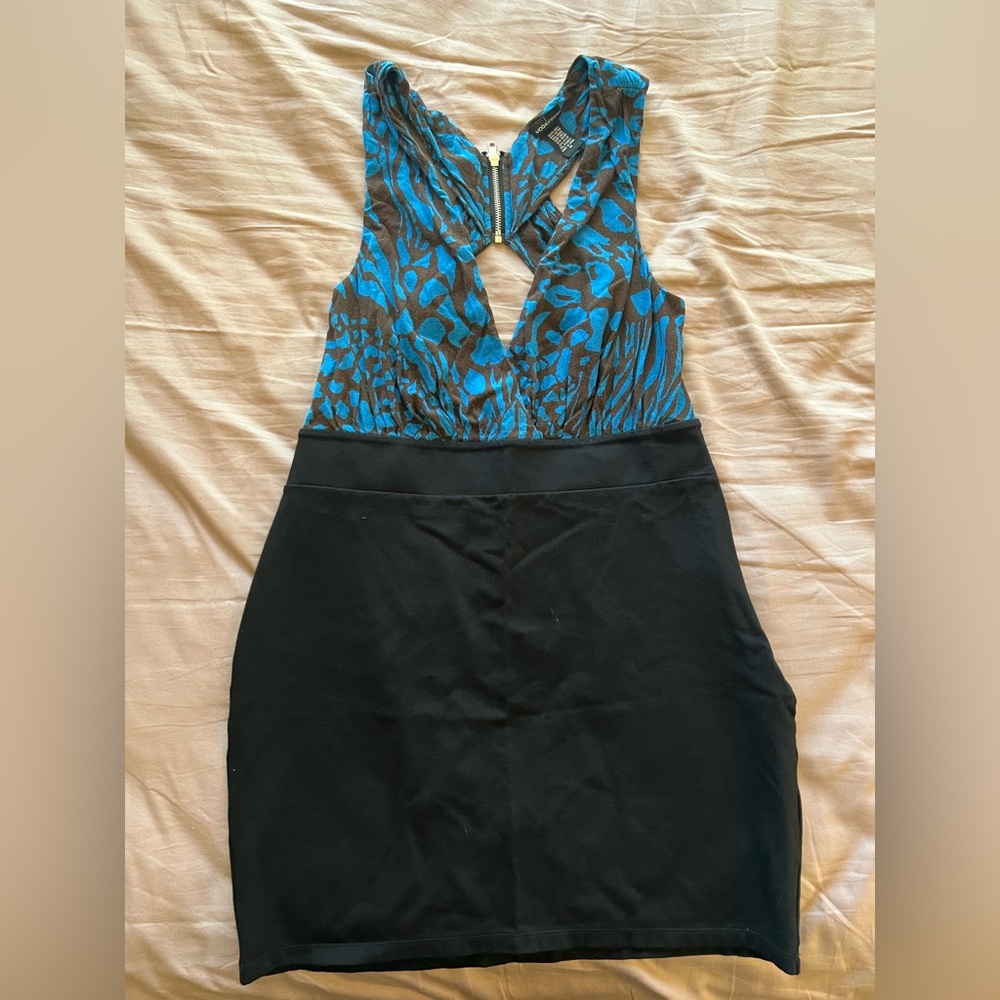 Moda International Blue and Black Patterned Dress